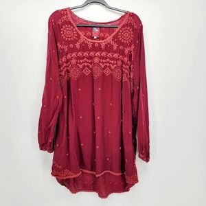 Johnny Was Maroon Embroidered Top